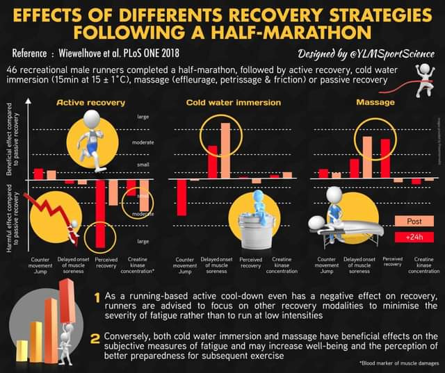 Infographic showing effects of different recovery strategies after half marathon