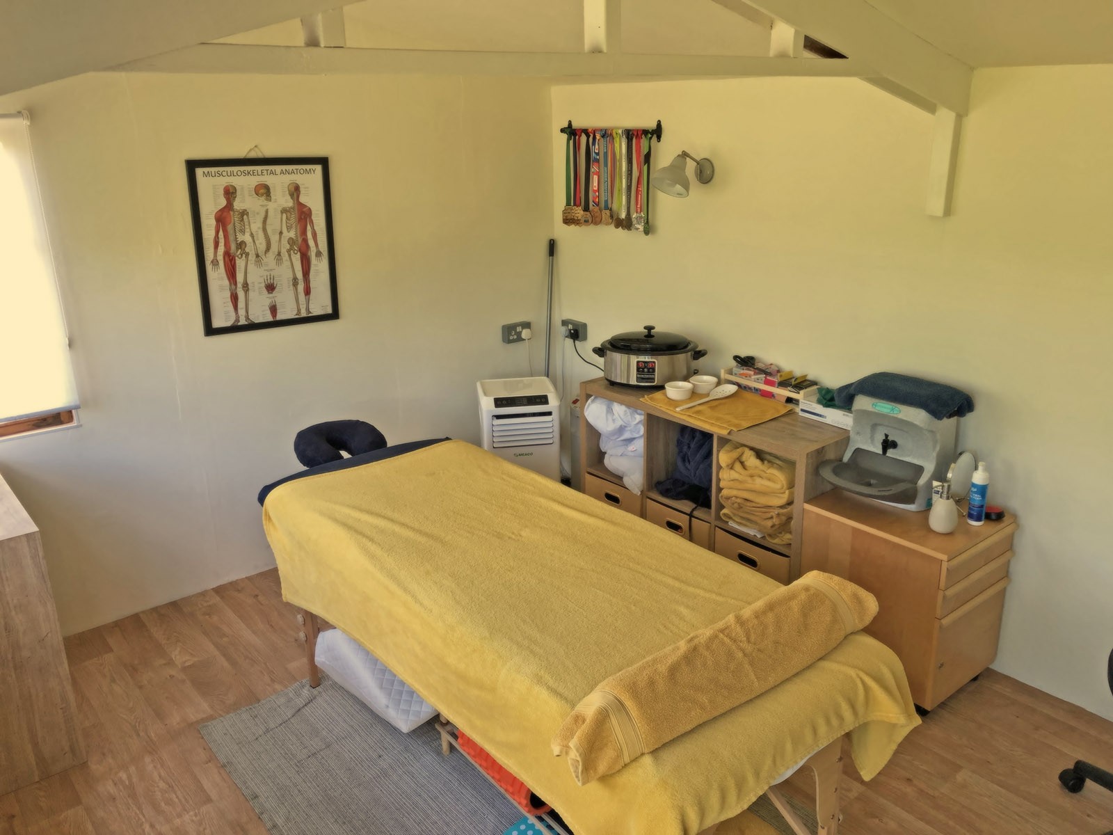 The interior of Hannah Tabram's massage therapy room in Kenninghall, Norfolk. 